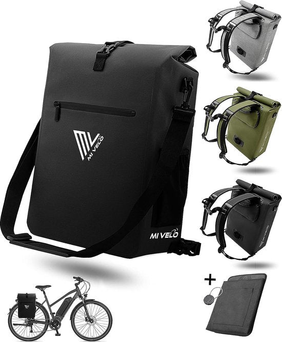MIVELO Fahrradtasche - Für Gepäckträger - 3-in-1 - 100% wasserdicht und PVC-frei - Mit abnehmbarer Laptoptasche - Schwarz