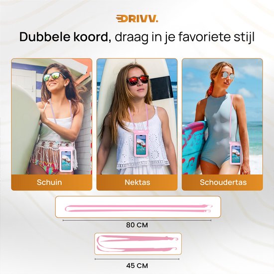 Drivv. Wasserdichte Luxus-Telefonhülle - schwimmend - doppelter Clip-Verschluss - bis zu 6,8 Zoll - Unterwasser-Telefonhülle - Pink