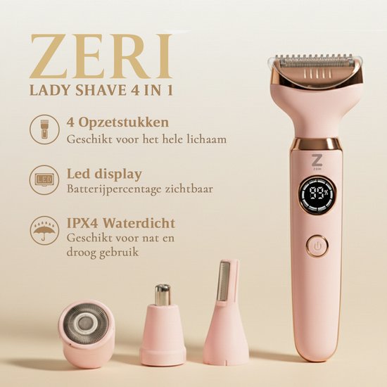 Ladyshave für Frauen - 4 in 1 Rasierer - Achseln - Beine - Nasentrimmer - Augenbrauen - Nase - Zeri