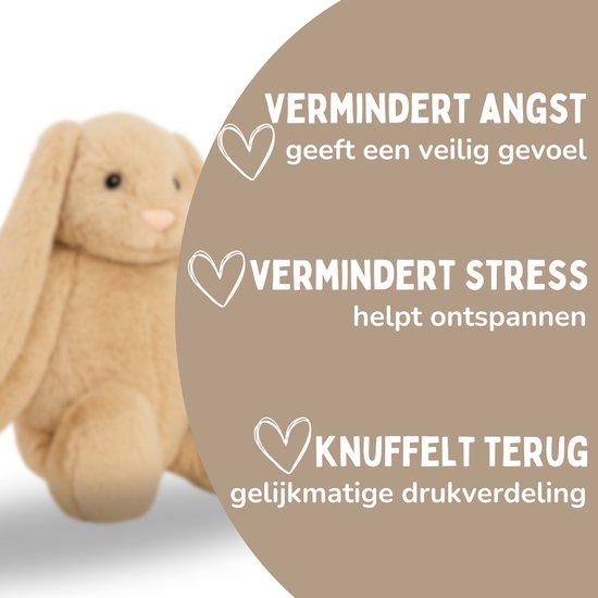Beschwertes Plüschtier 2Kg - beschwertes Plüschtier - Coco Rabbit - beschwertes Plüschtier - sensorisches Spielzeug - für Kinder und Erwachsene - braun - mit Canvas Aufbewahrungstasche