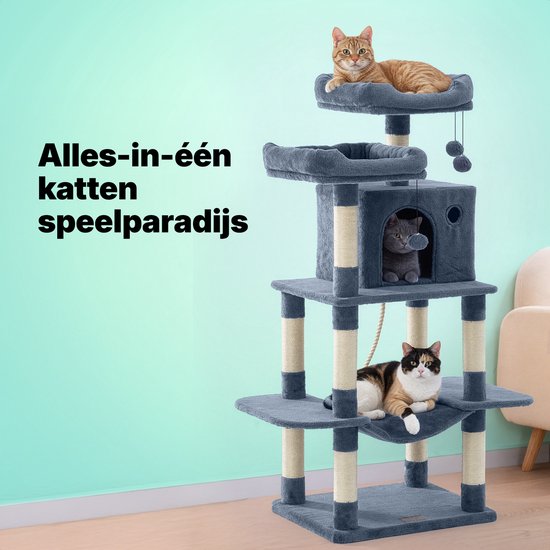 Jake und Jacky Kratzbaum für Katzen – Katzenkratzbaum – Kratzmöbel – Katzenbaum – Kratzbäume – Katzenhaus – Dunkelgrau – 147 cm hoch