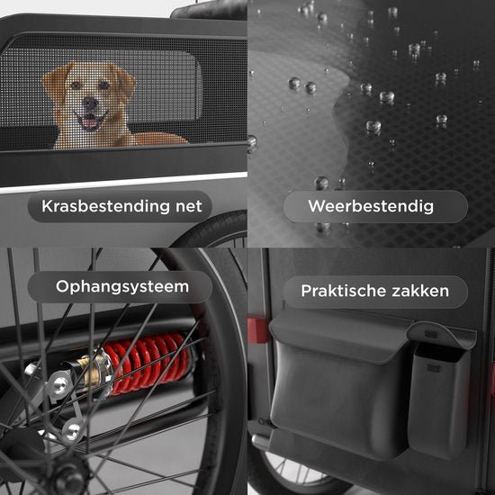 TrevoPet® Dog Bike Trailer XL - Klappbarer Fahrradanhänger Hund - Hundeanhänger mit Rampe, Federungssystem & Wetterschutz - Geeignet für E-Bikes - 45 kg - Grau