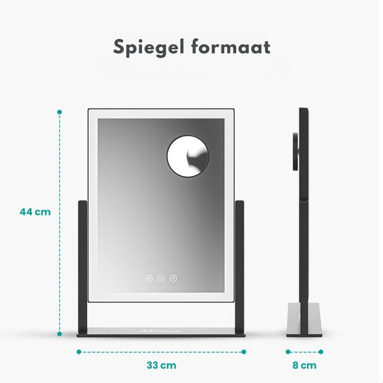 Mirlux Hollywood Schminkspiegel - 44x30 cm - LED Beleuchtung - 3 Lichtmodi - 5x Vergrößerung - Weiß