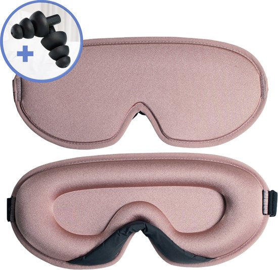 Hilvard - Schlafmaske - Augenmaske - Inklusive Schlaf-Ohrstöpsel - 100% Verdunkelung - Verstellbar - Ergonomisch - Pink
