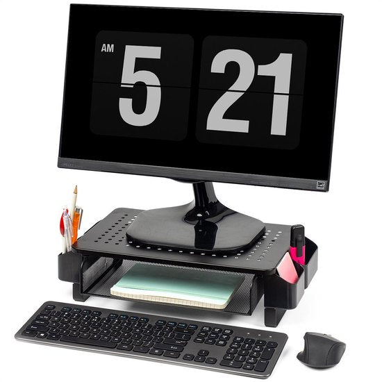 LifeGoods Monitorständer - Monitoraufsteller - Bildschirmaufsteller - Verstellbar - 37 x 23,5 x 10 cm - Metall - Schwarz
