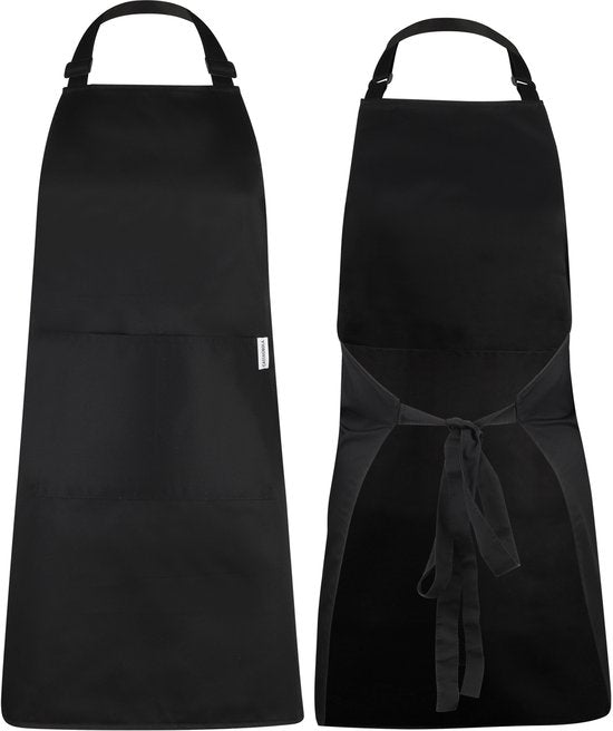Castagnola Küchenschürze - Wasser- und schmutzabweisend - Professionelle Kochschürze - Schürze für Frauen und Männer - Catering-Schürze - Unisex - Verstellbare Schnalle - Extra große Fächer - Schwarz