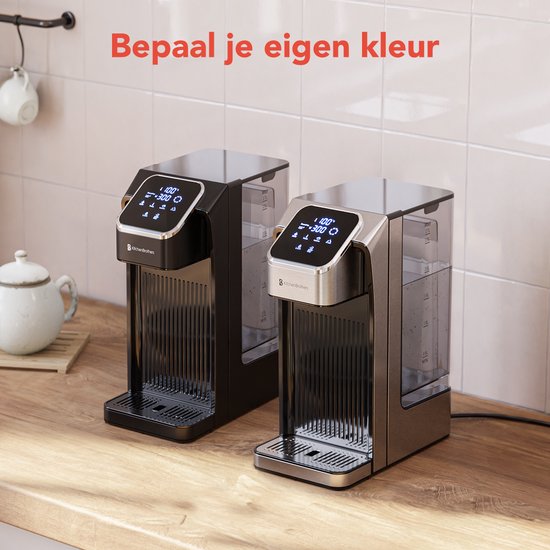 KitchenBrothers Heißwasserspender - 40-100°C - 100/150/200/250/300/350/400 ml - Instant Wasserkocher - 2.7L - Schwarz
