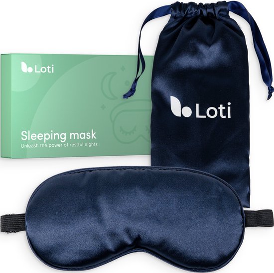 Loti Premium Silk Sleep Mask + Aufbewahrungsbeutel - 100% Verdunkelung Augenmaske - Einstellbar - Augenbinde - Seidig weich - Anti-Falten - Augenmaske - Schlafmaske - Blau