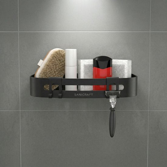 Sanicraft® Duschregal - Kein Bohren - Für jede Art von Wand geeignet - Hängend - Rostfrei - 2 Stück - Schwarz