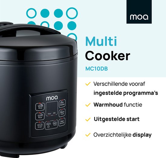 MOA Multicooker - 5L - Langsamkocher - Reiskocher mit Dampfgarer - Dampfgarer - Warmhaltefunktion - 700W - Schwarz