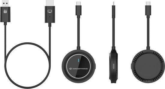 Conceptronic ATHERIC01B – Drahtloser Bildschirmadapter – Drahtloses USB-C-zu-HDMI-Bildschirm-Set 1080p – HDMI/USB – Full-HD-Dongle