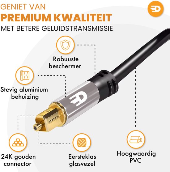 Drivv. Premium Toslink Optical Cable - Optisches Audiokabel - Optisches Audiokabel - Soundbar - Stecker zu Stecker - Grau - 1 Meter