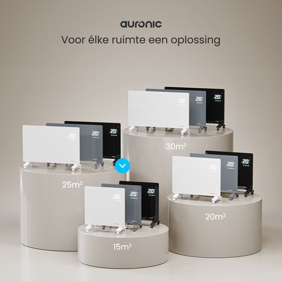 Auronic Electric Heater - Konvektor-Heizung mit Thermostat und Fernbedienung - Glasheizung - 1000W Heizung - Grau