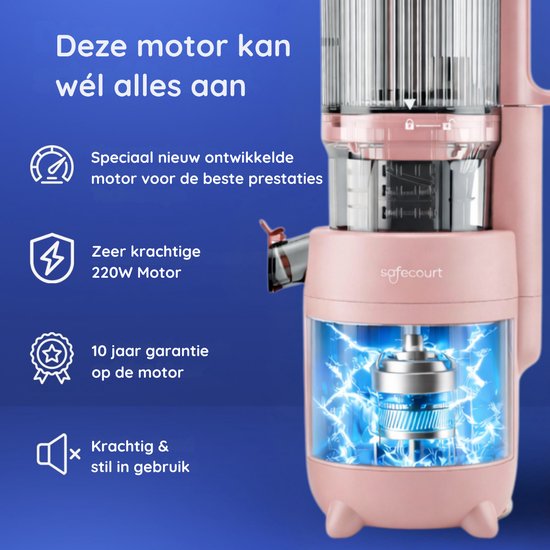 Safecourt Kitchen Slow Juicer - leistungsstarker Motor [Vorschneider & Kaltpress-Technologie] - einfache Reinigung - BPA-frei - Entsafter Pink