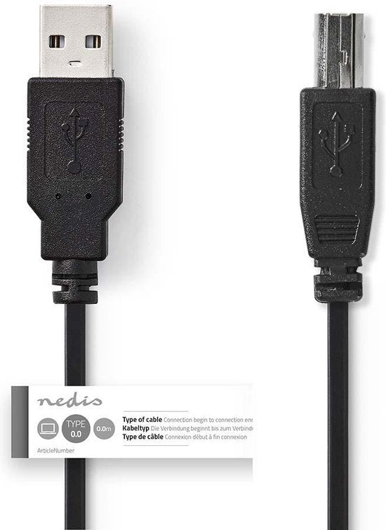 USB-Kabel - USB 2.0 - USB-A Male - USB-B Male - 7,5 W - 480 MBit/s - Vernickelt - 1,00 m - Rund - PVC - Schwarz - Etikett