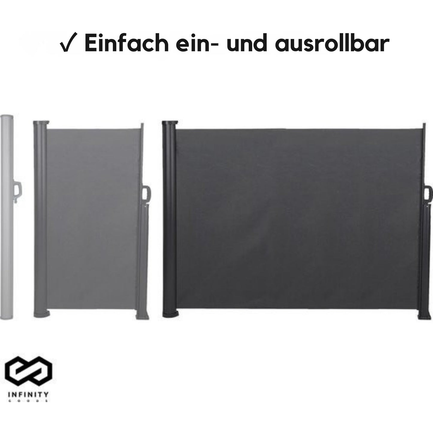 Infinity Goods Ausziehbarer Windschutz - 300 x 140 cm - Sonnenschutz - Garten, Strand, Terrasse, Balkon, Camping - Wetterfest - Anthrazit