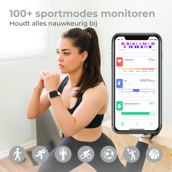 Nuvance - Smartwatch für Männer und Frauen mit Bluetooth - IP68 Wasserdicht - Geeignet für alle Smartphones - Schrittzähler und Herzfrequenzmesser - Silber