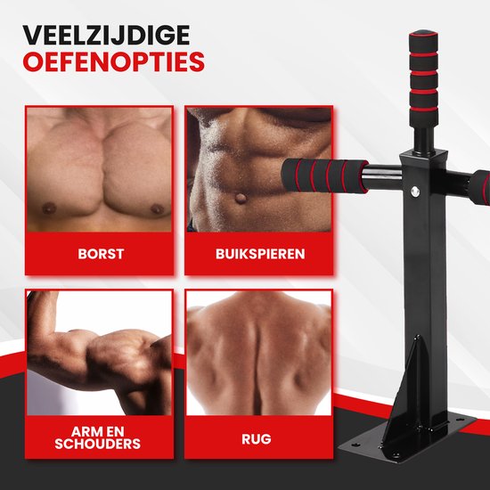 TTD® Premium Klimmzugstange - Klimmzugstation - Wandklimmzugstange - Dip Station - Dip Bars - Home Sports - Home Fitness - Hochwertige Materialien - Extra stabile Befestigungsteile - Home Workout - Schwarz/Rot