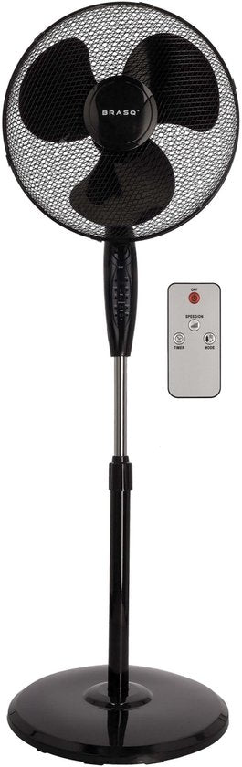 BRASQ Stativventilator - 40 cm - Schwarz - Mit Fernbedienung - Timer - Schlafmodus - Höhenverstellbar - Leiser Ventilator - 40 Watt