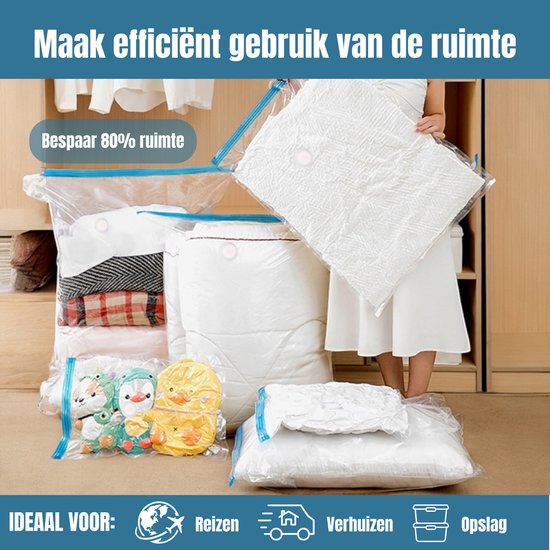 Travelly® Vakuumbeutel & Reisebeutel Set - Aufbewahrung von Kleidung & Reisen - Luftdicht - Inklusive Pumpe - Wiederverwendbar - Platzsparend - Set mit 24 Stück - Transparent