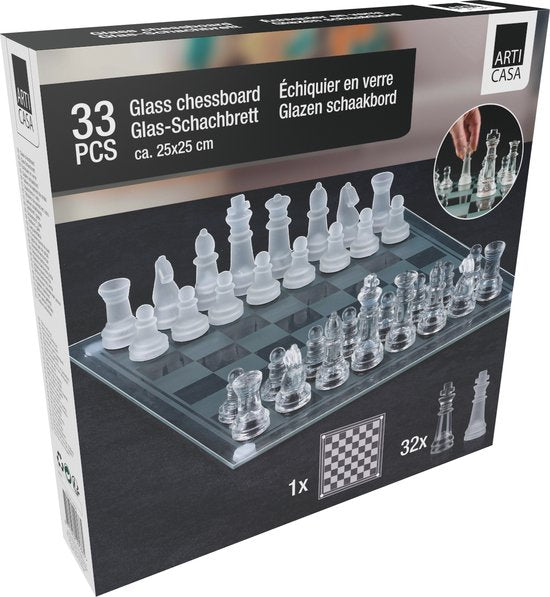 Arti Casa Glasschachspiel - 33-teiliges Set - 25x25 CM - 900 GR - Glas