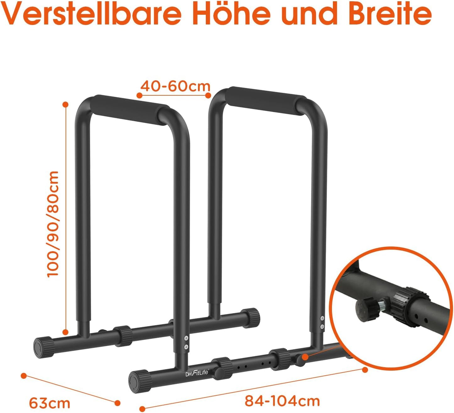 DH FitLife Dip Bars | Dip Station | Kraftstation Fitnessgeräte für Zuhause | Parallettes Calisthenics Trainingsgeräte | Krafttraining 80-100 cm individuell einstellbar