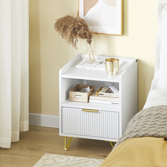 SoBuy Nachttisch, Nachttisch mit Schublade und Ablage, moderner Beistelltisch für Schlafzimmer und Wohnzimmer, weiß, 40 x 40 x 51 cm (B x T x H) FBT169-W