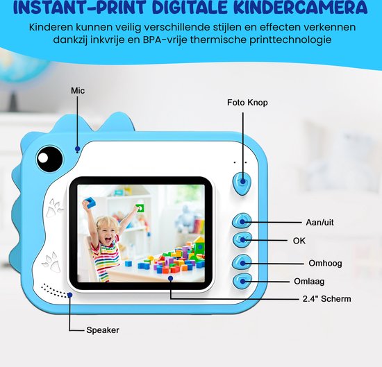 K&L® 3 IN 1 Digitale Kinderkamera + Sofortdruck + Spielkamera - 32GB micro sd Karte - Kamera Kinder - Vlog Kamera mit Spielen - Fotokamera für Kinder - Kleines Spielzeug - Mit Videofunktion - Blau