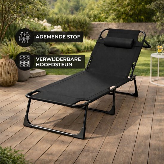 Outbee Lounger - Liege - Sonnenbank - 190x55x30 cm - faltbar - verstellbar - wetterfest - Schwarz