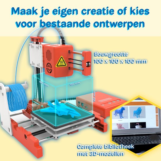3D&Print 3D-Drucker für Anfänger, Kinder - Bausatz - Starterpaket für Kinder - Orange