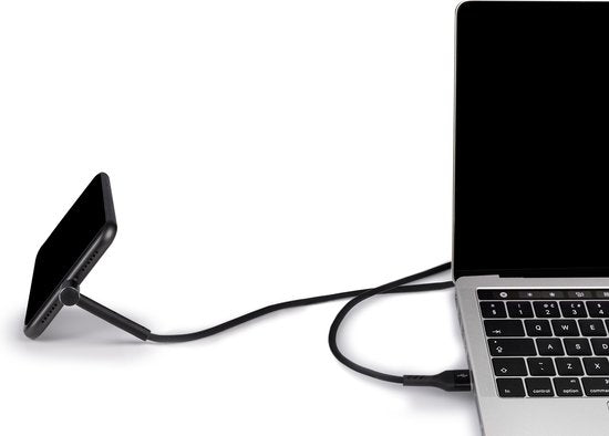 Grundig USB-Kabel - USB-A zu Lightning - Kompatibel mit iPhone und iPad - 3-in-1: Aufladen, Synchronisieren und Telefonständer - 1 Meter - Schwarz
