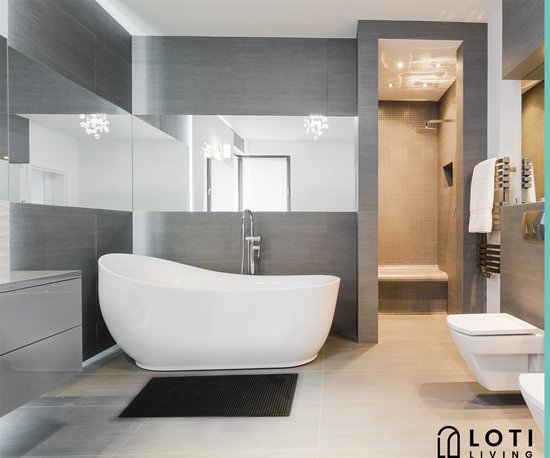 Loti Living Anti-Rutsch Badematte - Duschmatte - Badezimmermatte - Bodenmatte - Chenille Badematte - Schwarz - 50x80 cm