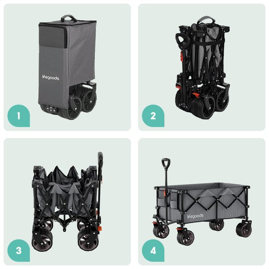 LifeGoods Wagon - XL - faltbar - 200L - 100KG Tragfähigkeit - Grau