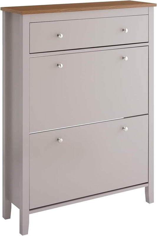 SoBuy FSR89-KA Schuhschrank mit 2 Klappen & großer Schublade - 12 Paar Schuhaufbewahrungsschublade für Diele, Flur - Schuhregal hellbraun, 80×25×108cm