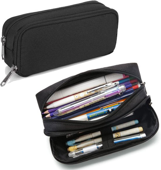 Diydash Federmäppchen - Federtasche - Federmäppchen - Schulmäppchen - Großes Federmäppchen - Schulbedarf - Trousse Scolaire - Für Mädchen, Jungen und Erwachsene - Schwarz