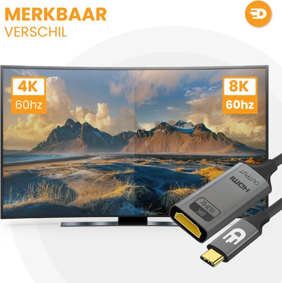 Drivv. USB C zu HDMI Adapter - Unterstützt 8K 60Hz - Typ C zu HDMI - Thunderbolt 3 - Grau