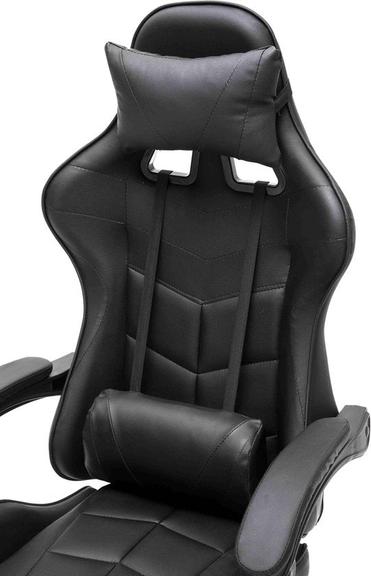 VDD Gaming - Spielstuhl - Gaming - Bürostuhl - Mit Nackenkissen & verstellbarem Rückenkissen - Mit Fußstütze -Silikon Spielstuhl - Drehstuhl - Schwarz