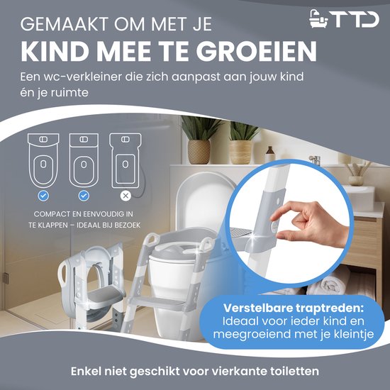 TTD® Töpfchen für Kleinkinder - Toilettentrainer mit Stufe - Toilettentrainer mit Stufe - höhenverstellbar und klappbar - 2 bis 8 Jahre - mit Belohnungssystem und Diplom