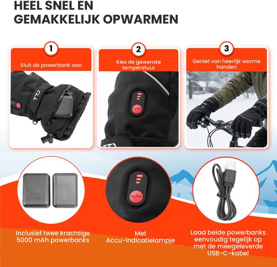 TTD® Beheizte Handschuhe Deluxe L - PU-Leder - Handschuhe mit Heizung