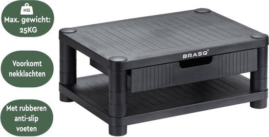 BRASQ Monitorständer Schwarz MS200 - Höhenverstellbar - Geeignet für Monitor, Tablet und Smartphone 24x15x6,3 cm