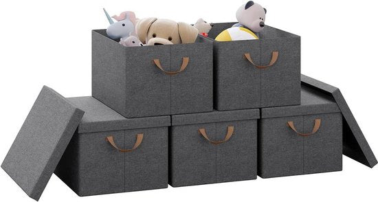 Rootz 5er-Set faltbarer Aufbewahrungsboxen – Ordnungsboxen – Faltbare Behälter – Schutzdeckel – Platzsparend – Langlebiges Design – 20 l, 27 l, 36 l, 51 l