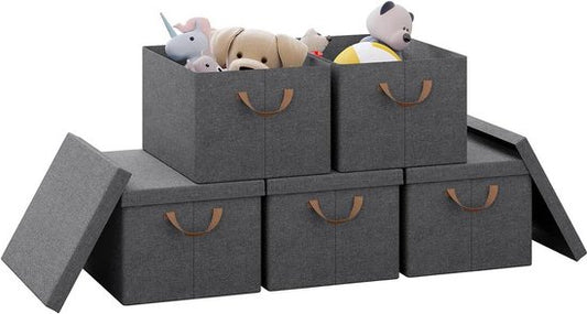 Rootz 5er-Set faltbarer Aufbewahrungsboxen – Ordnungsboxen – Faltbare Behälter – Schutzdeckel – Platzsparend – Langlebiges Design – 20 l, 27 l, 36 l, 51 l