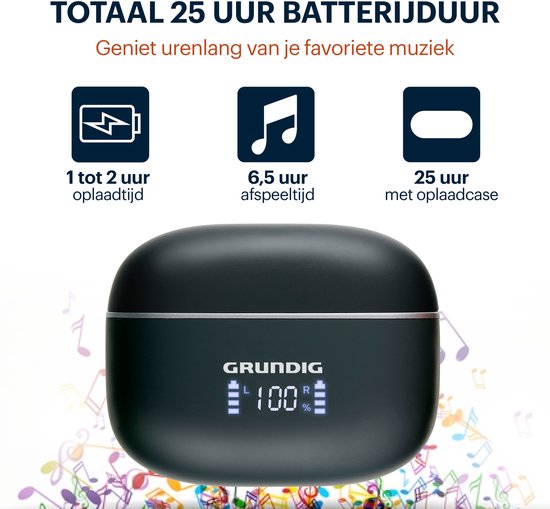 Grundig Wireless Earbuds - Bluetooth Earbuds - Geräuschunterdrückung ANC+ENC - Ohrhörer kabellos - Ladebox mit LED-Anzeige - BT 5.3 - Akkulaufzeit 25 Stunden