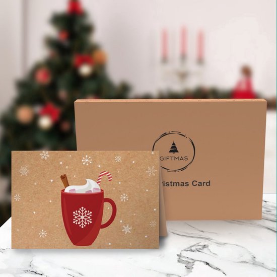 Giftmas Christmas Collection - Grußkarten & Weihnachtskarten Set - 36 Grußkarten mit 12 Motiven - Inklusive Umschläge und Aufkleber - Kraftpapier mit schwarzem Druck für die Feiertage - 20×15 cm