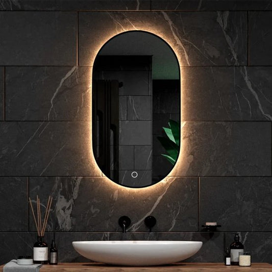 Mirlux Badezimmerspiegel - Mit LED-Beleuchtung & Heizung - Wandspiegel Oval - Anti-Kondensations-Duschspiegel - 90x50CM - Schwarz