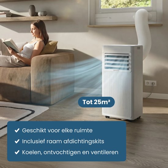 Auronic Mobile Air Conditioner - 9.000 BTU - 3-in-1 - Klimaanlage mit 2 Fensterdichtungs-Kits - Ventilator - Luftentfeuchter - kühlt bis zu 25m² - Weiß
