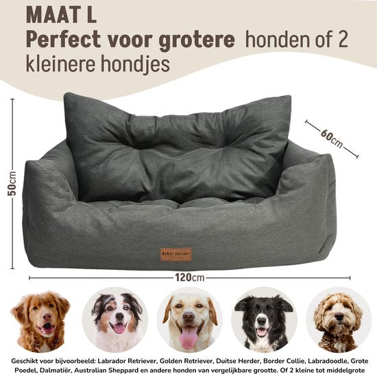 By Cee Cee Autositz Hund - Premium Autokorb Hund - Hundekorb Auto mit Sicherheitsgurt - Hundesitz - Autositz - All Season - Grau - Größe L - Große Hunde