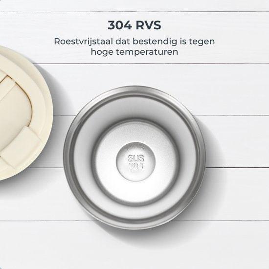 Castagnola Thermosbecher - Kaffeebecher To Go - Reisebecher für Kaffee und Tee - Teebecher - 380 ML - Edelstahl - Offwhite - Octagon