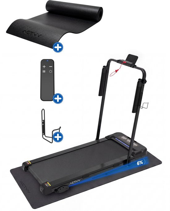 ACTYV Laufband Zusammenklappbar 1-12km/h mit 6% Steigung Funktion - Inklusive Schmieröl, Schutzmatte - Laufband - Walking Band - Walking Pad - Für Zuhause - Elektrisch - Zusammenklappbar V3