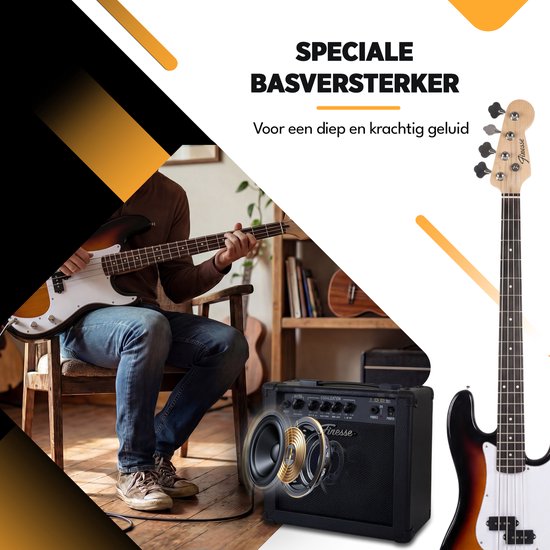 Finesse E-Bass mit Verstärker – Starter-Set – Erwachsene – Kinder – Sunburst